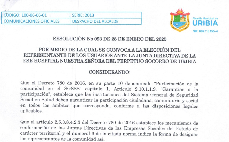 Resolucion donde se convoca  a la eleccion del representante de los usuarios